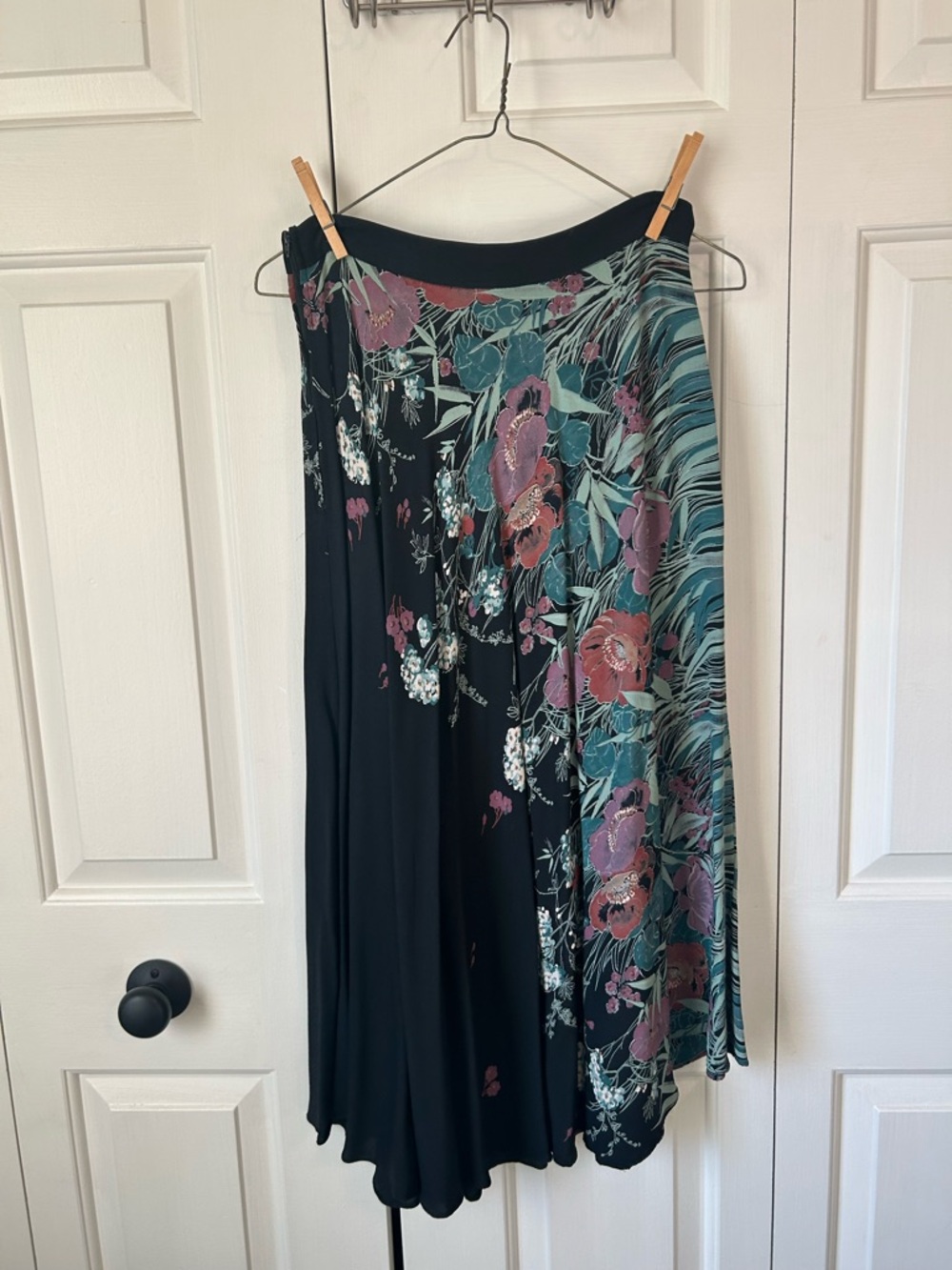 Floral A-Line Maxi Skirt in Black and Teal